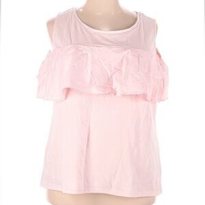 Lane Bryant Blush Pink Ruffle Blouse Knit Cold Shoulder Plus Size 22 24 NWOT